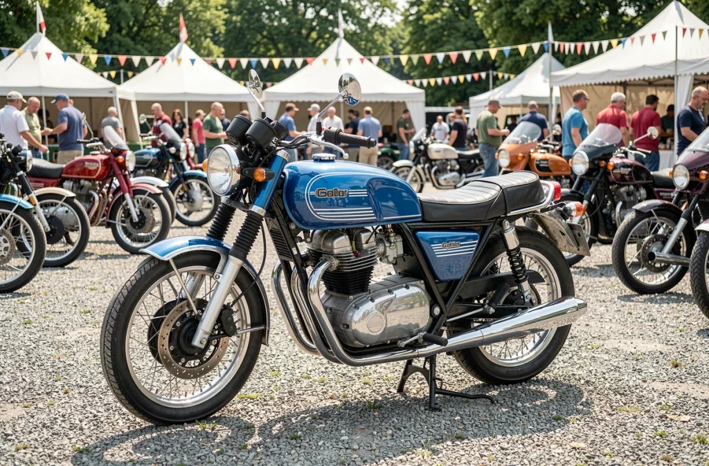 CB 900 Boldor restaurée exposée lors d'un rassemblement de motos classiques en plein air, entourée de collectionneurs et d'autres motos vintage